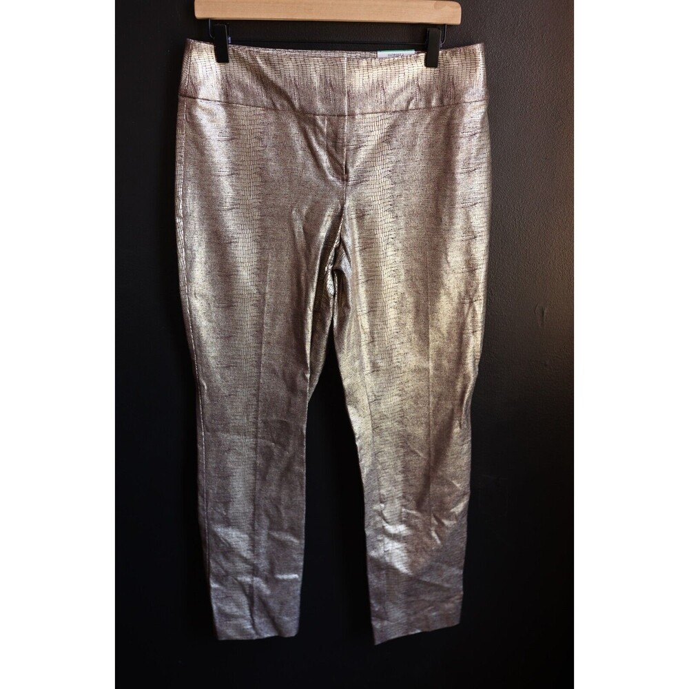 NWT Alfani Gold Metallic Snake Python Slim Leg Tummy Control Pants Size 8